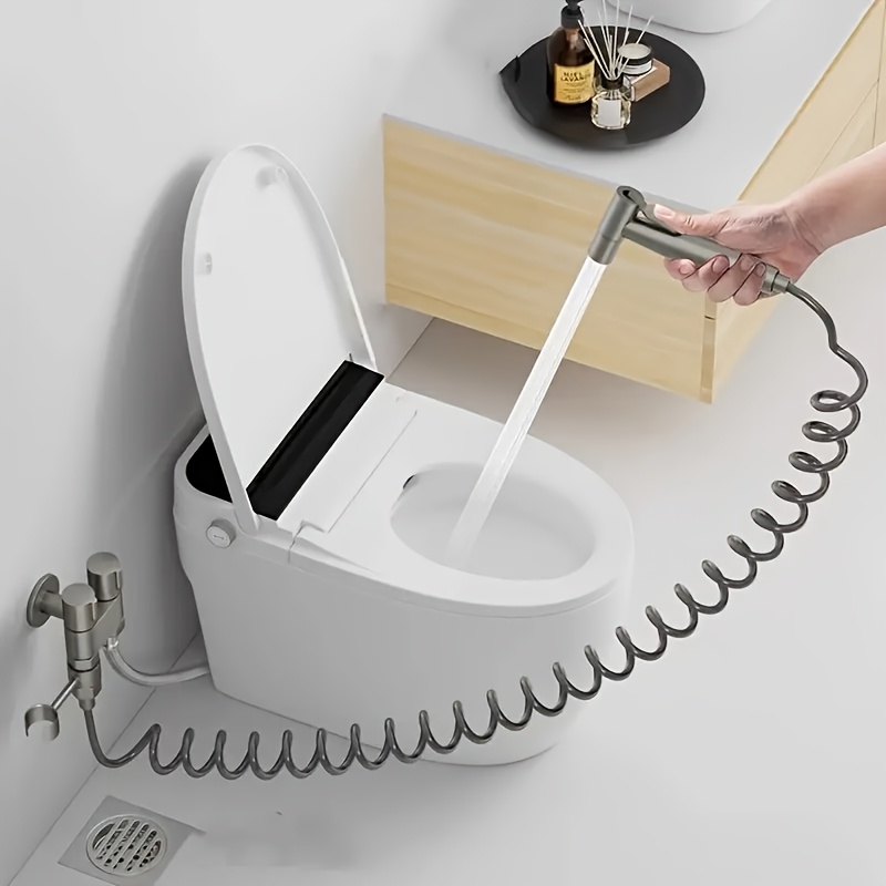 4pcs Portable Toilet Spray Gun Set, One Inlet Two Outlets Multifunctional Water Angle Valve, Diverter, Handheld Bidet Sprayer and Flexible Hose, Wall-Mounted Toilet Cleaner Booster and Flusher, Bathroom Cleaning Handheld Shower Set, Bathroom Bidet Sprayer