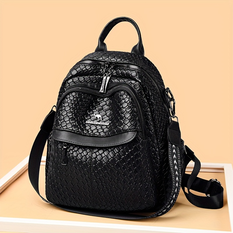 

Fashion Woven Pattern Backpack Purse, Small Pu Leather Daypack, Casual Two-way Shoulder Bag, Simple Travel Schoolbag