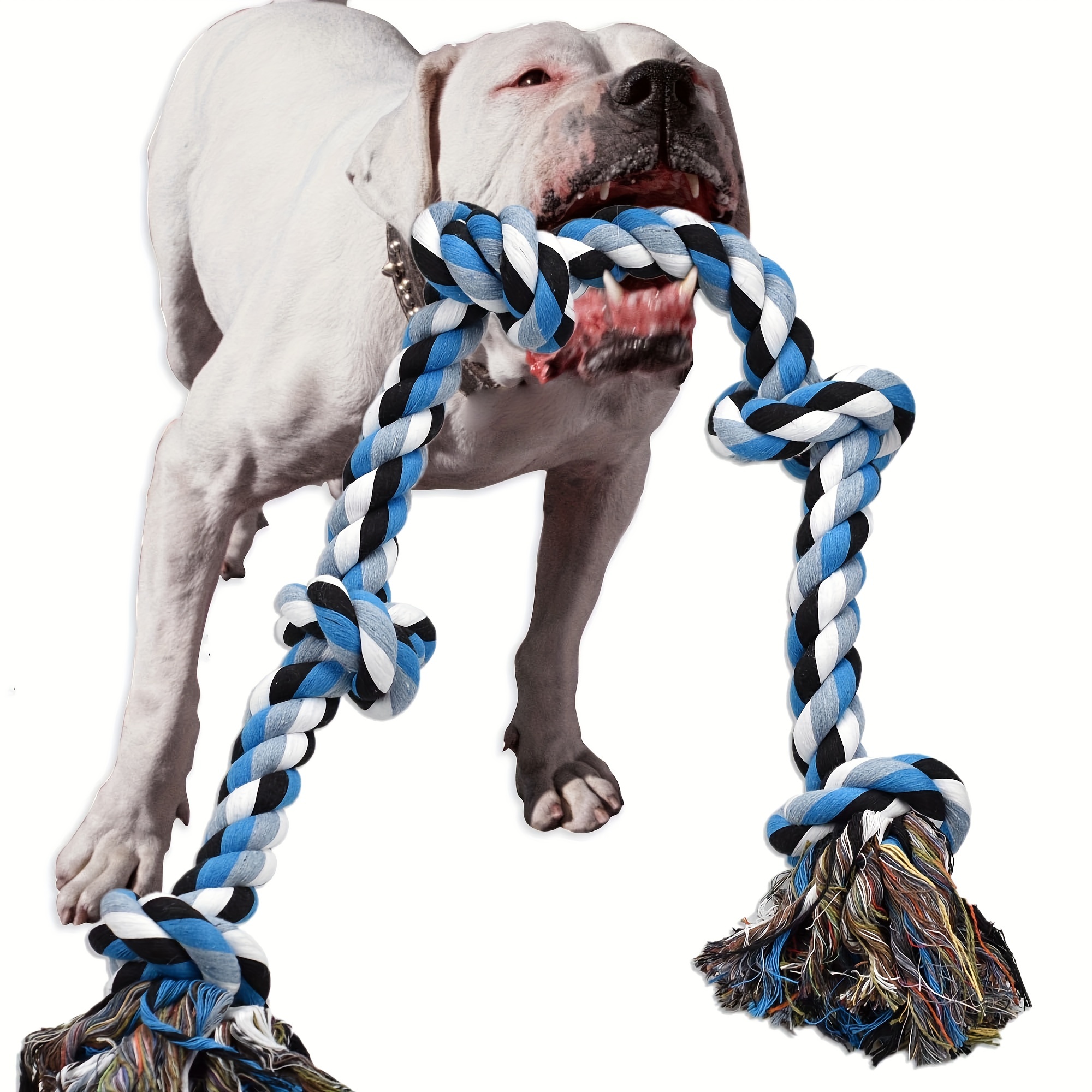 

Heavy Duty Cotton Blend Rope Toy For Large Dogs, Aggressive Chewers - Tug Of War And Teeth Cleaning Toy For Large Breeds