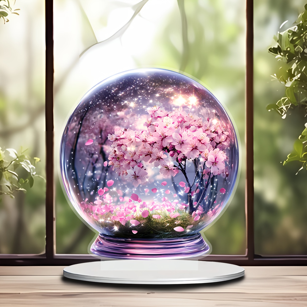 

2d Flat 1pc 2d Cherry Crystal Ball Sun With Base - 7.87" X 7.08" Acrylic Tabletop Decoration, Bohemian Style, Room Aesthetics And Holiday Gifts.