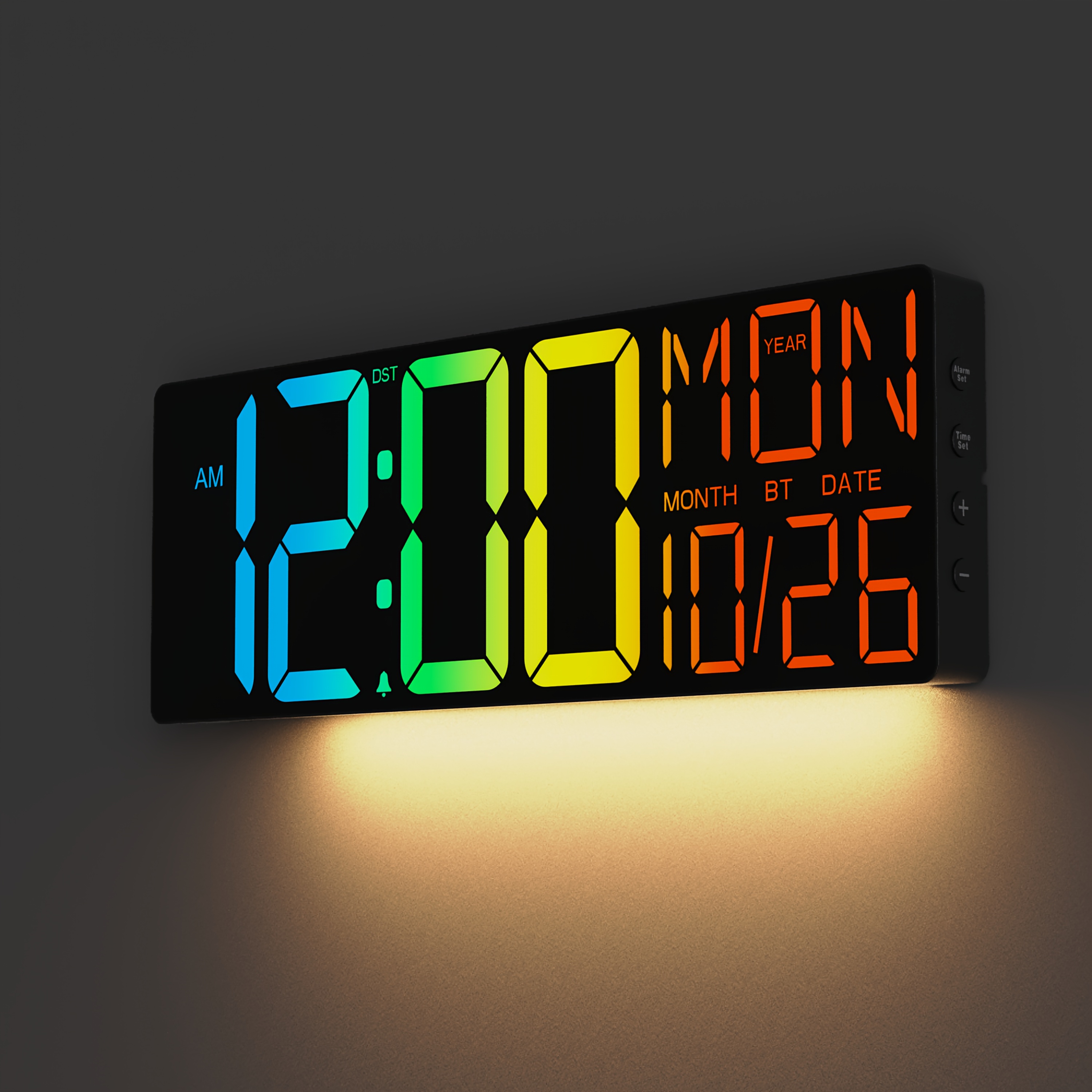 Image of 18" Digital Wall Clock Led Display With 8 Rgb Color Display, Remote Control, 10-level Dimmable Light, Dst, Timer, Temperature, Alarm, Nightlight, Gifts For Halloween, Thanksgiving Day, Christmas