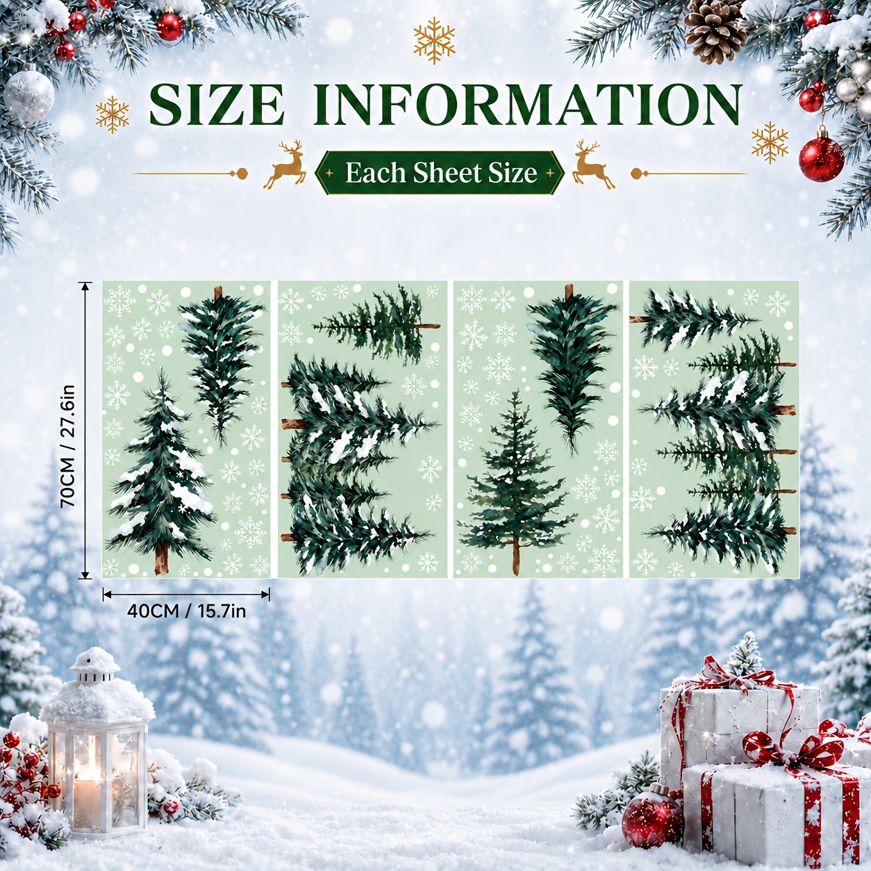 TEMU Christmas Window Stickers, 4 Sheets Large, 70 X 40 Cm / 27.5 X 15.7 Inches, Static Cling Holiday Window Decals With Snowflakes Designs For Glass