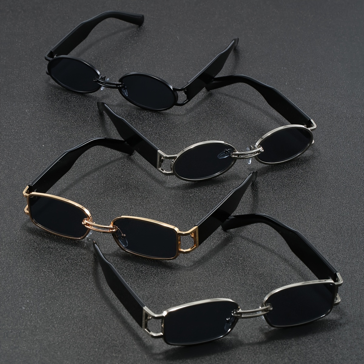 

4 Pairs Of Men's Metal Trendy Narrow Frame Retro Punk Fashion Glasses Suitable For , Vacation And Street Use