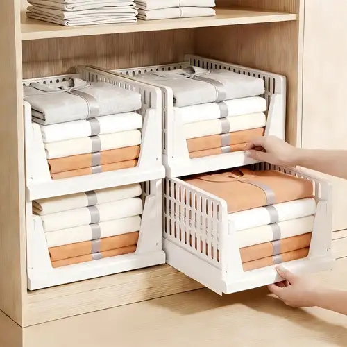 Faltbare Ordnungssysteme 4er-Set Schrank-Organizer – Stapelbare Schubladen-Boxen, Faltbar, 43x33x18 Cm, Weiß, Für Kleidung, Spielzeug, Kosmetik & Mehr