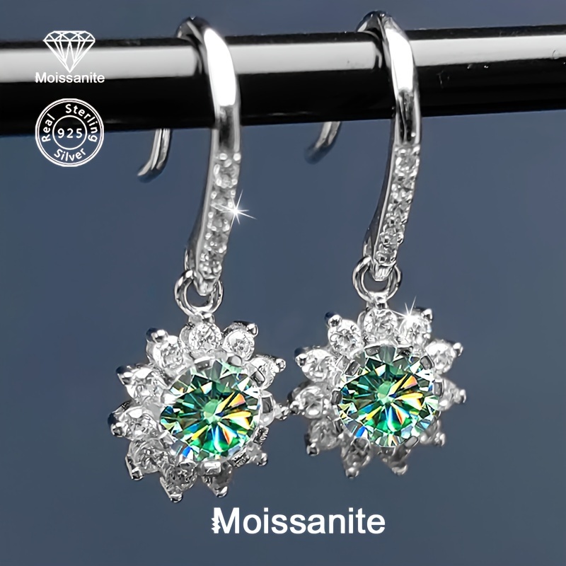 1 Ct Moissanite Sunflower Earrings 925 Silver Valentine's Gift