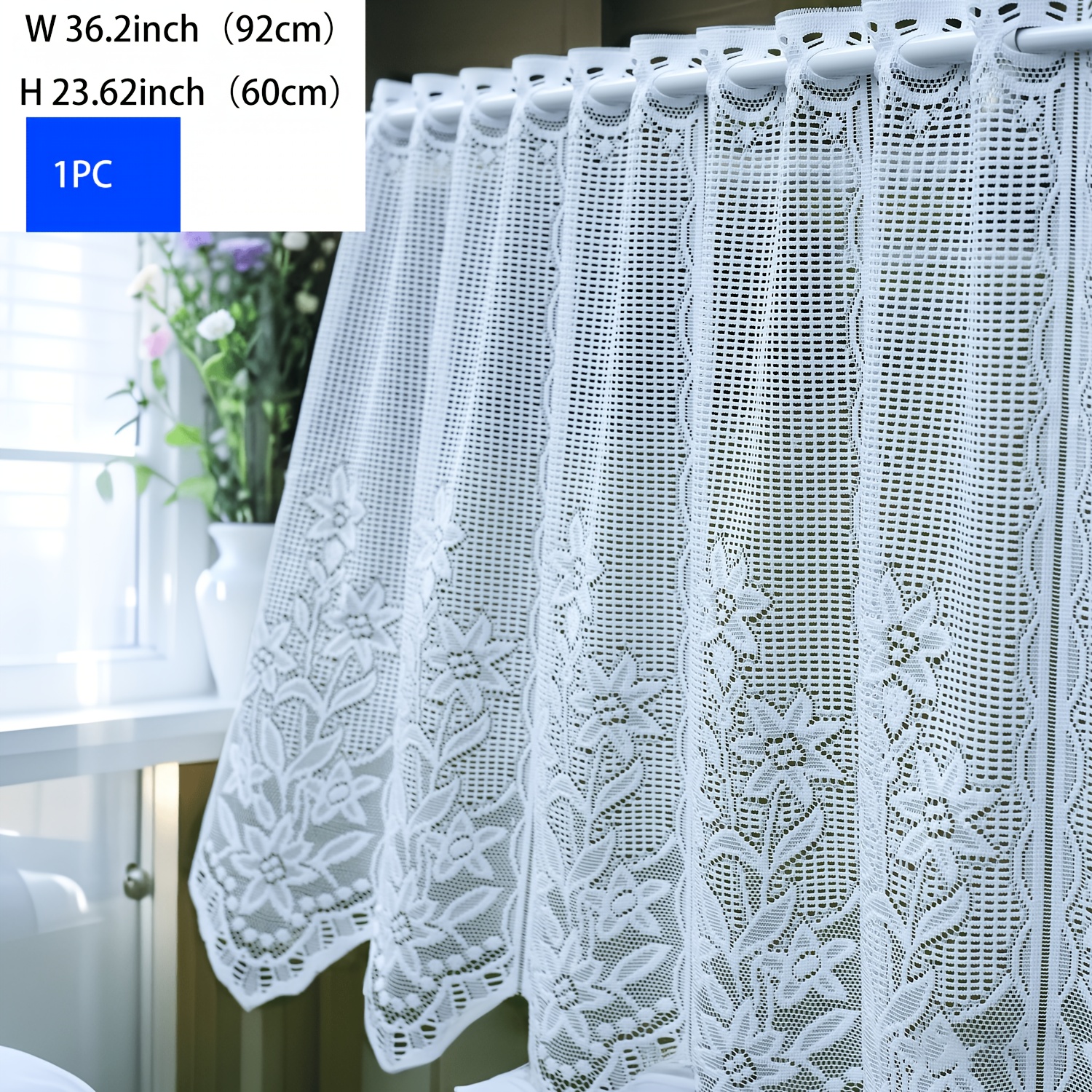 TEMU 1pc White Light-filtering Small Window Curtain Sheer Cafe Curtain, For Concealing And Beautifying Decoration, Country Style, Suitable For