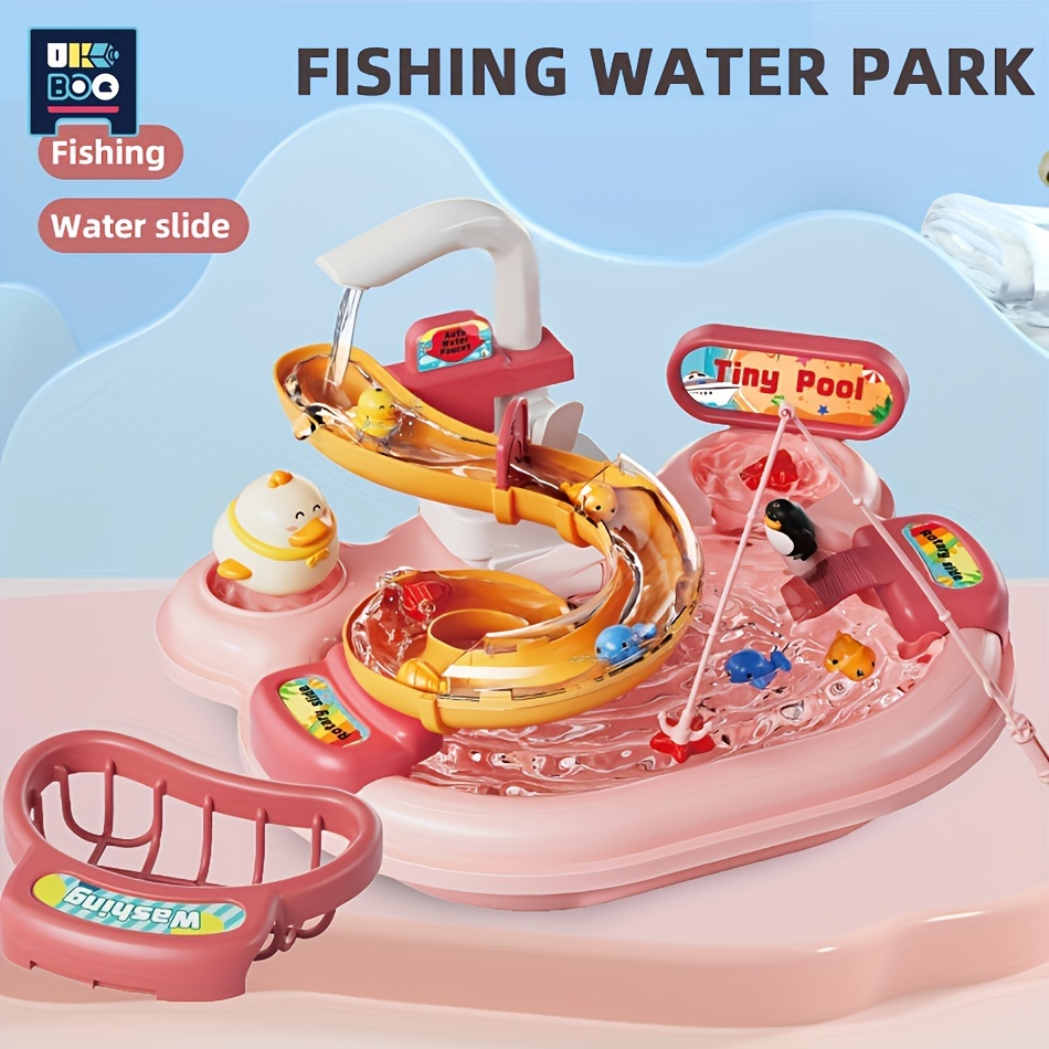 

Interactive Play Kitchen Sink Toy With Running Water Fishing Pool- Pretend Play Dishwashing Set For Boys & Girls