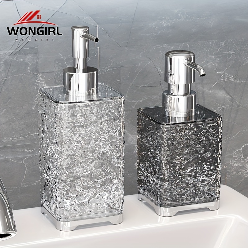 

Wongirl Luxury Square Soap Dispenser - Refillable, Transparent With Press Pump For Dish Soap, Shower Gel & Shampoo - Frosted Glass Look Bathroom Accessory