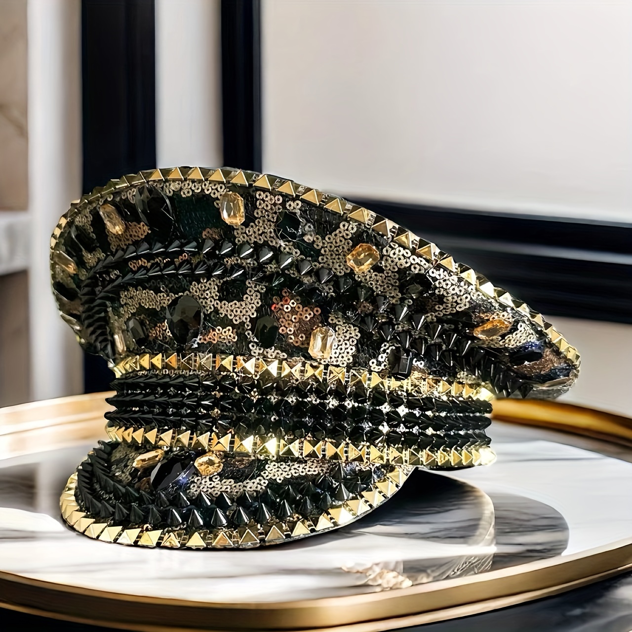 festival bling captain hat sparkling leopard Temu