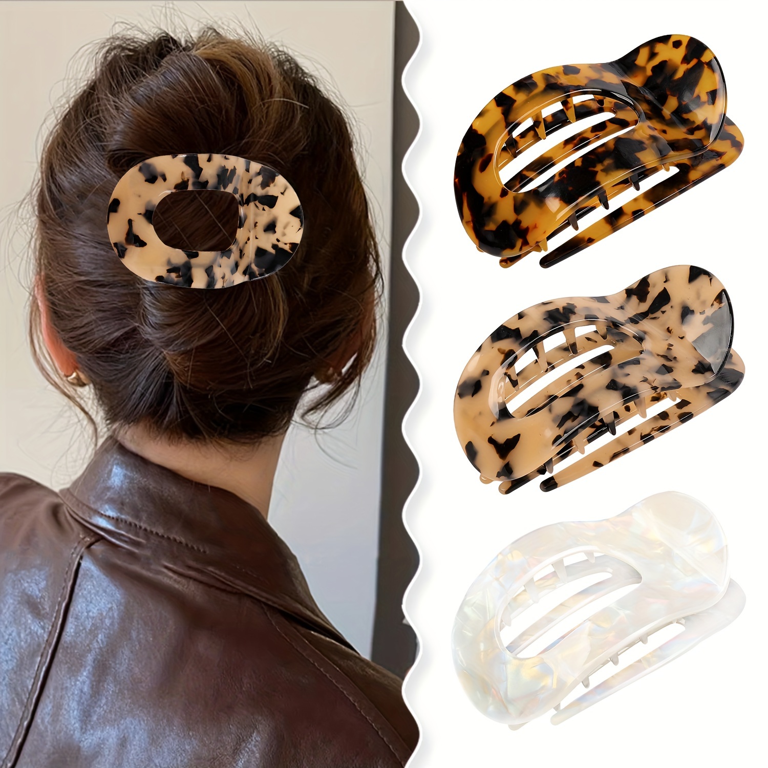 

Lobaba Vintage Elegant Pvc Hair Claw Clip - Oval Shaped With Comfort-flexible Curve Design, Leopard Print, Large Size For Adults 14+, Single Piece