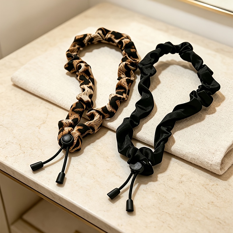TEMU 2pcs New Leopard Print Adjustable Button Drawstring Hair Ties Puff Curly Ponytail Hair Bands High Elasticity Durable Multi-style Hairstyle Use
