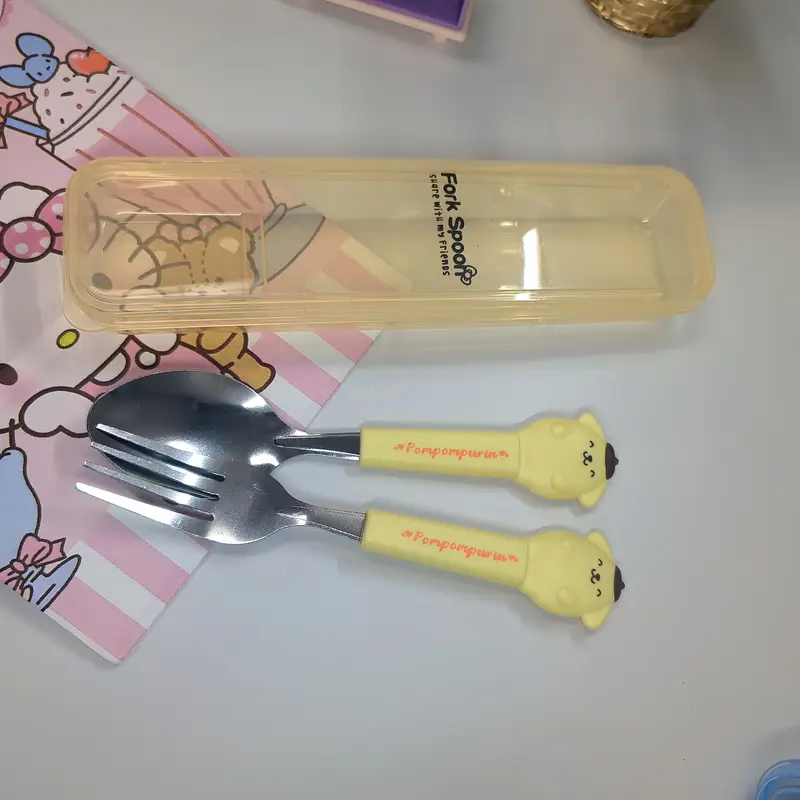 2pcs stainless steel portable cutlery set cute cartoon cutlery spoon and fork outdoor travel spoon or practical items travel portable school supplies student prizes birthday gifts easter Product details 1