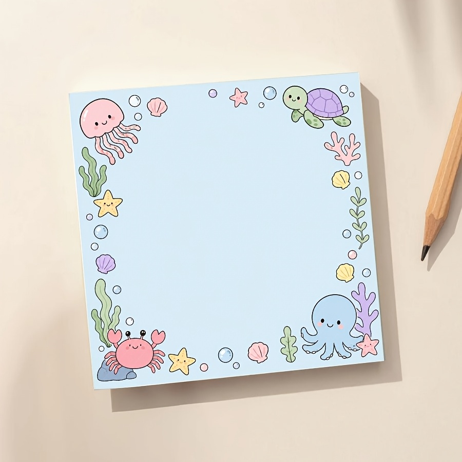 TEMU Cute Ocean Animals Memo Pad, Kawaii Octopus, Turtle & Jellyfish Design, Pastel Underwater Border, Note Pad For To-do Lists, Study, Office &