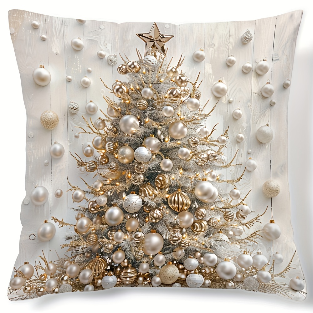 

Christmas Tree & - , Zippered Polyester Decorative Pillowcase For And Dining Area - Not Included