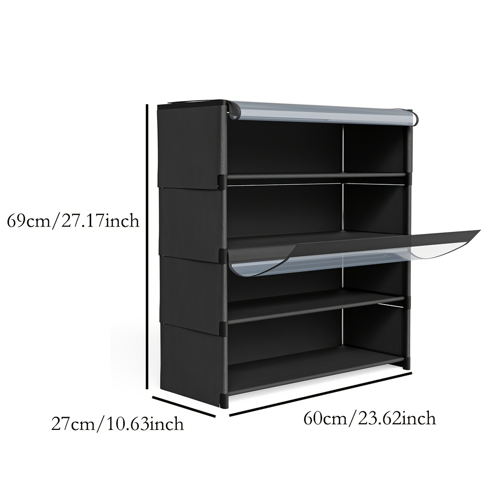 Image of 4-tier Large Shoe Cabinet Compatible For Entryway - Heavy-duty Plastic Shoe Storage Cabinet With Spacious Shelves, - Shoe Rack, Assembly, Black (27x60x69cm) For Hallway, Doorway Organization