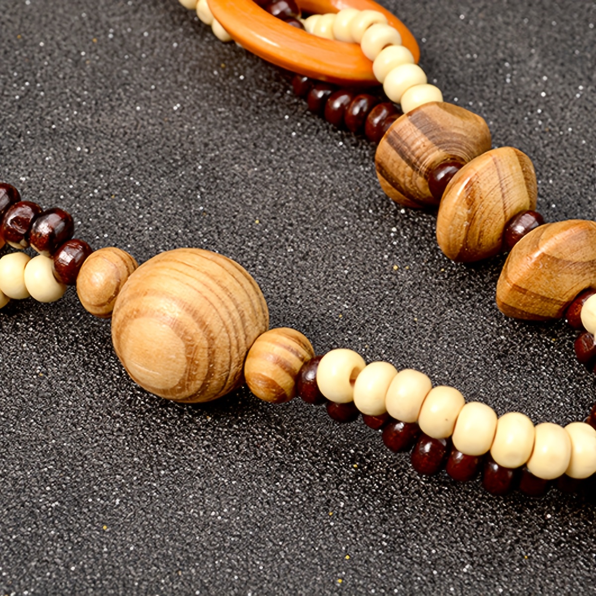 Bohemian Wooden Bead String Square Carved Maple Leaf Owl Elephant Necklace