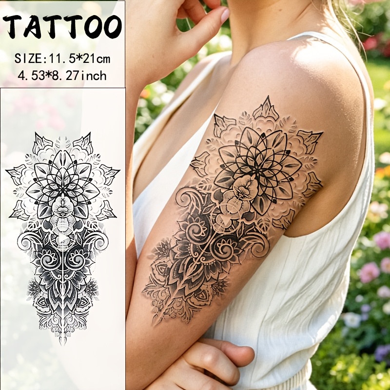TEMU 1pc, Mandala Lace Floral Vintage Pattern, Suitable For Decorating Shoulders/upper /half Sleeves, Colorful Waterproof Temporary Tattoo Sticker,