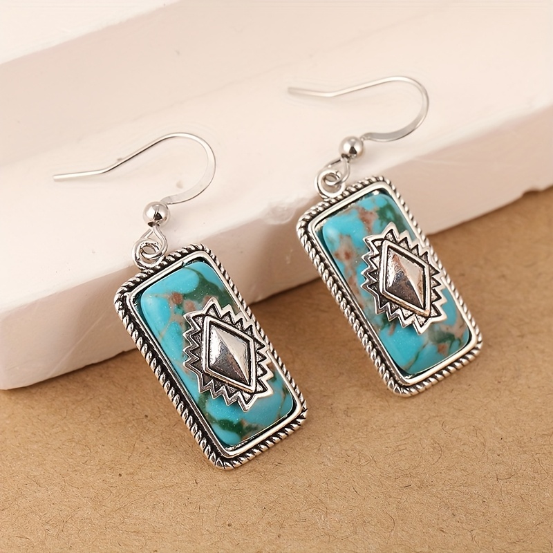 TEMU 1 par de aretes retro para mujer - Pendientes colgantes geométricos con piedras de sintética, adecuados para regalos de Navidad, vacaciones y