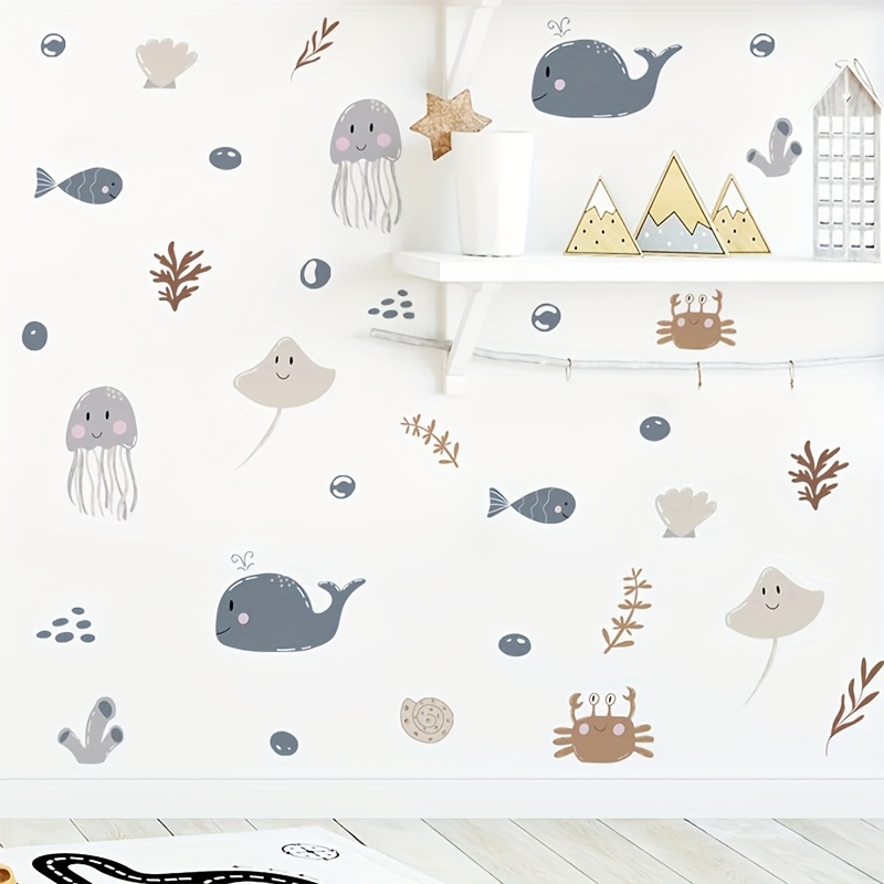 Adorable Little Underwater Animals Wall Stickers, Suitable For Hotels, B&bs, Offices, Bedrooms And Living Rooms, Removable Wall Stickers