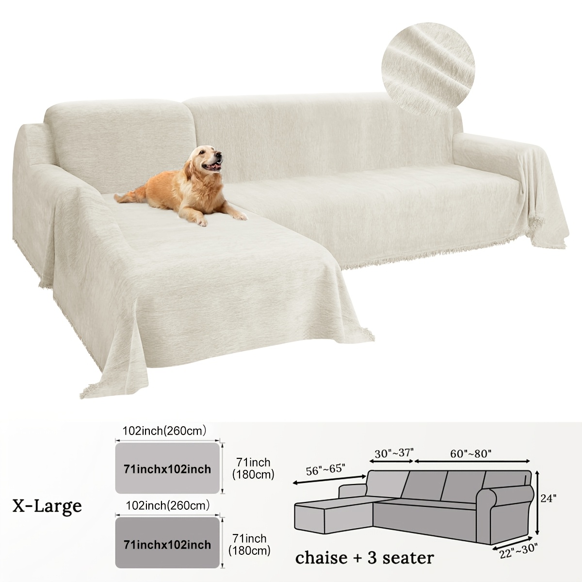 2pcs Set Solid Color Chenille L-shaped Sofa Cover, 2pcs Corner Chaise Lounge Sofa Throw