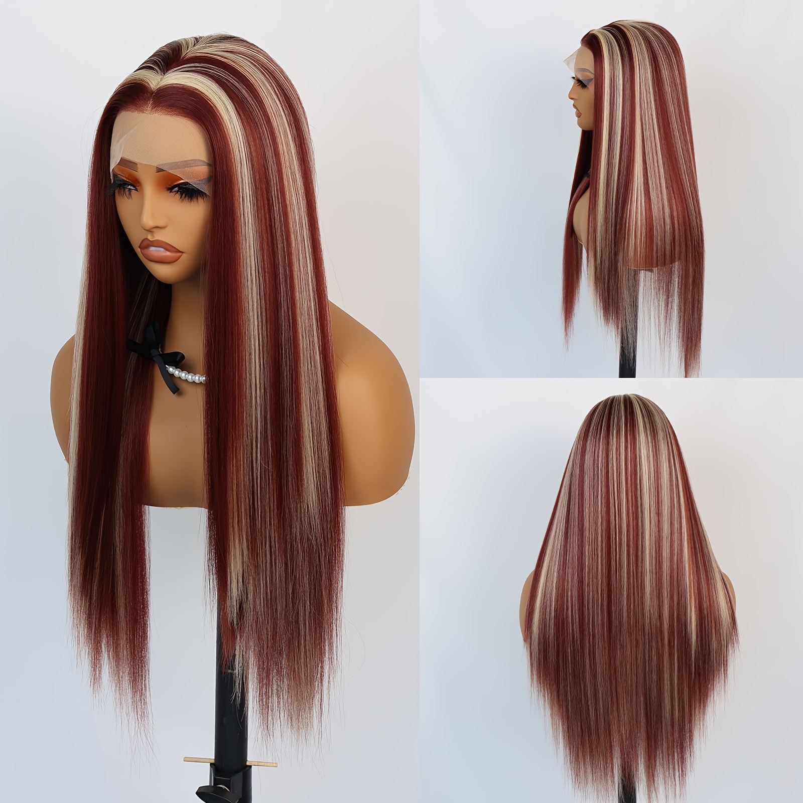skunk stripe wigs red blonde highlights wig syntheitc hair  display picture 3