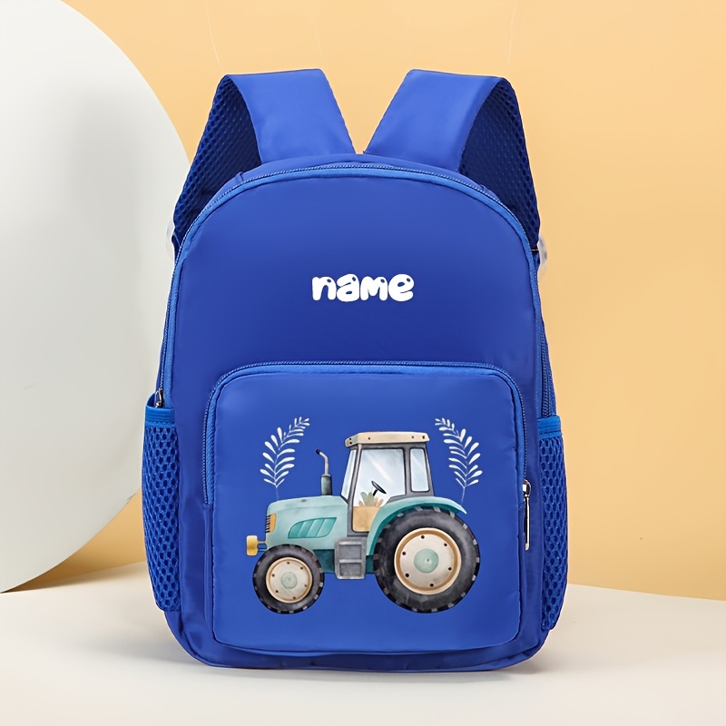 TEMU 1pc Customizable, Personalized Name, Easy Lightweight Student Backpack, Cute Style Cartoon Construction Vehicle Print,