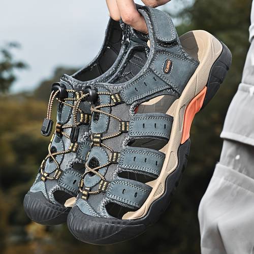 brand genuine faux leather mens casual sports layer cowhide mens shoes breathable and comfortable mens beach sandals outdoor hiking camp shoes men fashionable and trendy handmade mens shoes