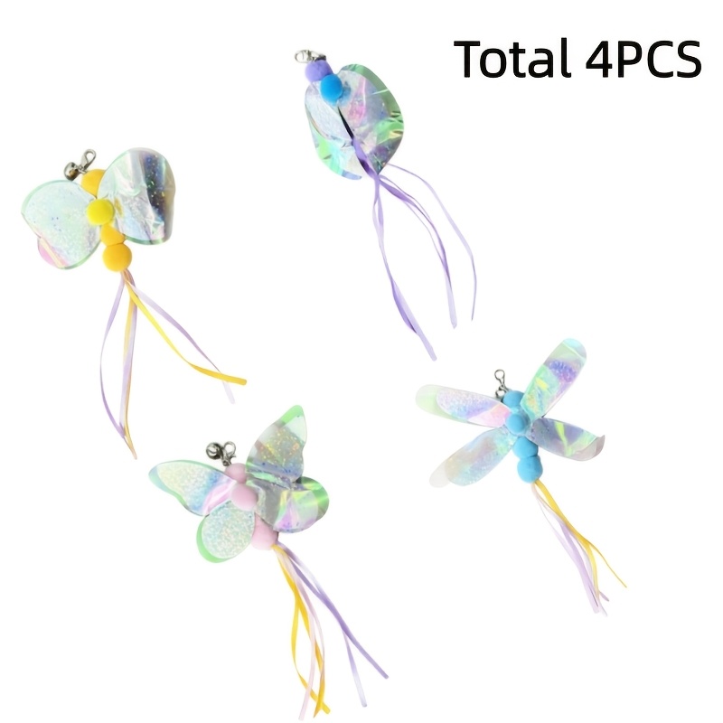 TEMU 4pcs Accessoires pour animaux de compagnie Chat Teaser Rod de remplacement Papillon Amusant Chaton Teaser Rod de remplacement Accessoire Peluche
