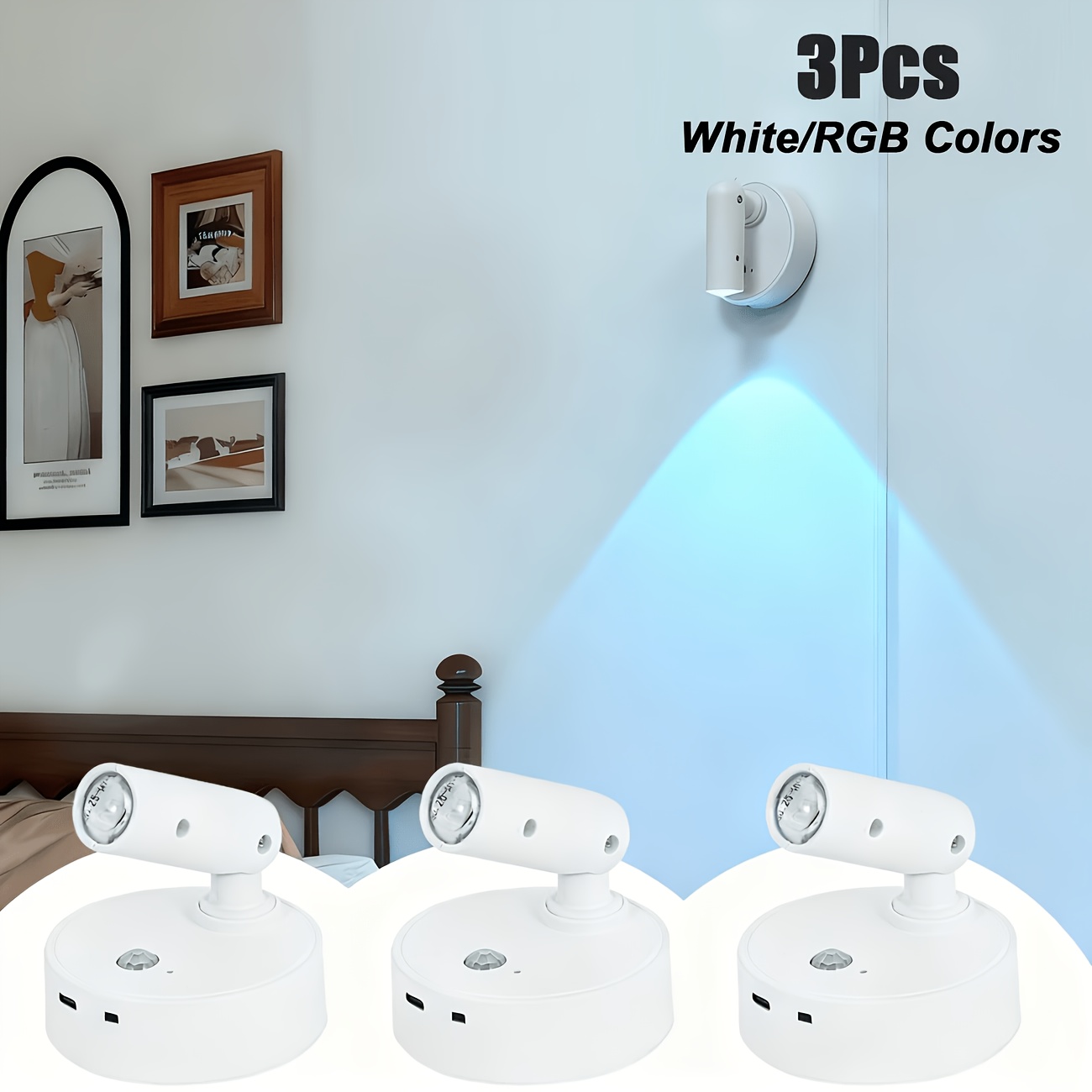 Image of Modern- Sensor Wall Light, Ambient Spotlight, Rechargeable Magnetic Led Spotlight, Multi-functional Wireless Spotlight, 3-color Temperature/rgb Magnetic Wireless Motion Sensor Led Spotlight Wall Light