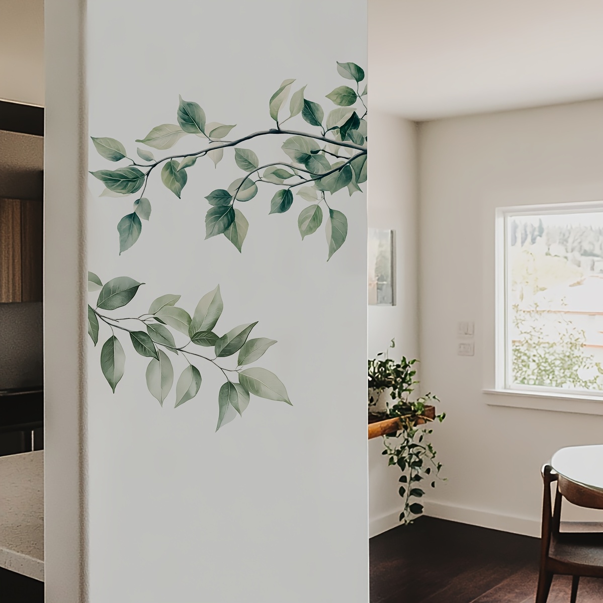 Image of 1pc 40x90 Watercolor Green Branch And Leaf Wall Sticker, Fresh Ins-style Bedroom Background Decal, Self-adhesive Removable Without Damaging Walls