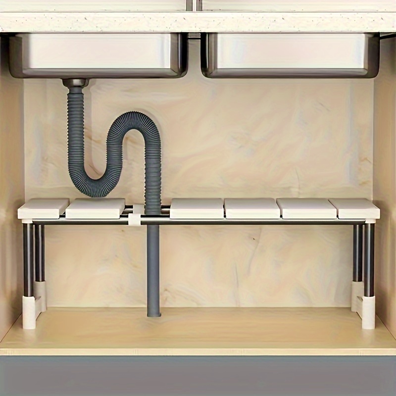 TEMU Under Sink Organizer - Space-saving Plastic Shelving For Kitchen & Bathroom Cabinets, Ideal For Rvs & Home Organization