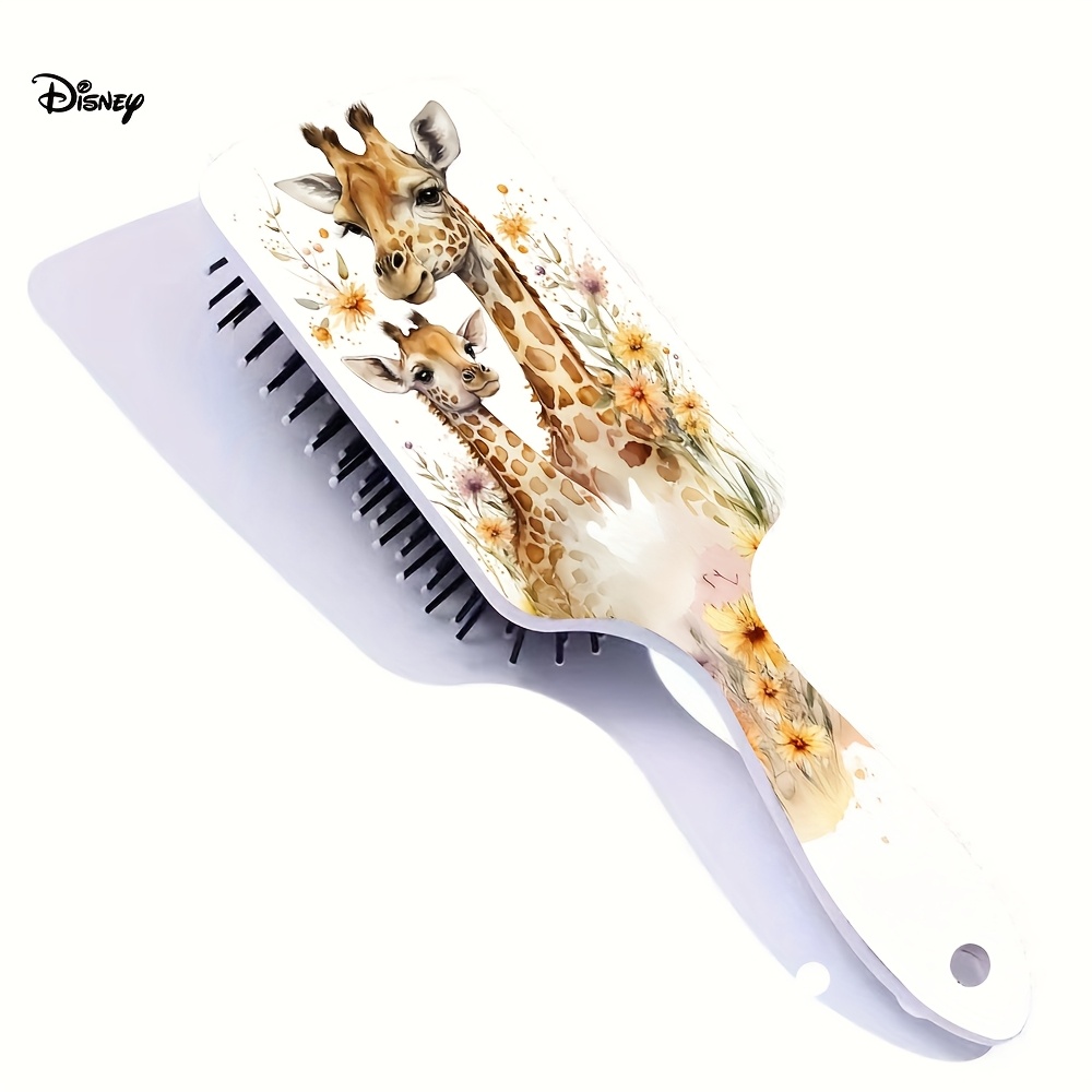 TEMU 1pc Giraffe Family Floral Hair Brush Comb - Abs Plastic Handle, Cute Kawaii Style For , Wet/dry Hair, Portable Travel-, Wet Dry Haircare,