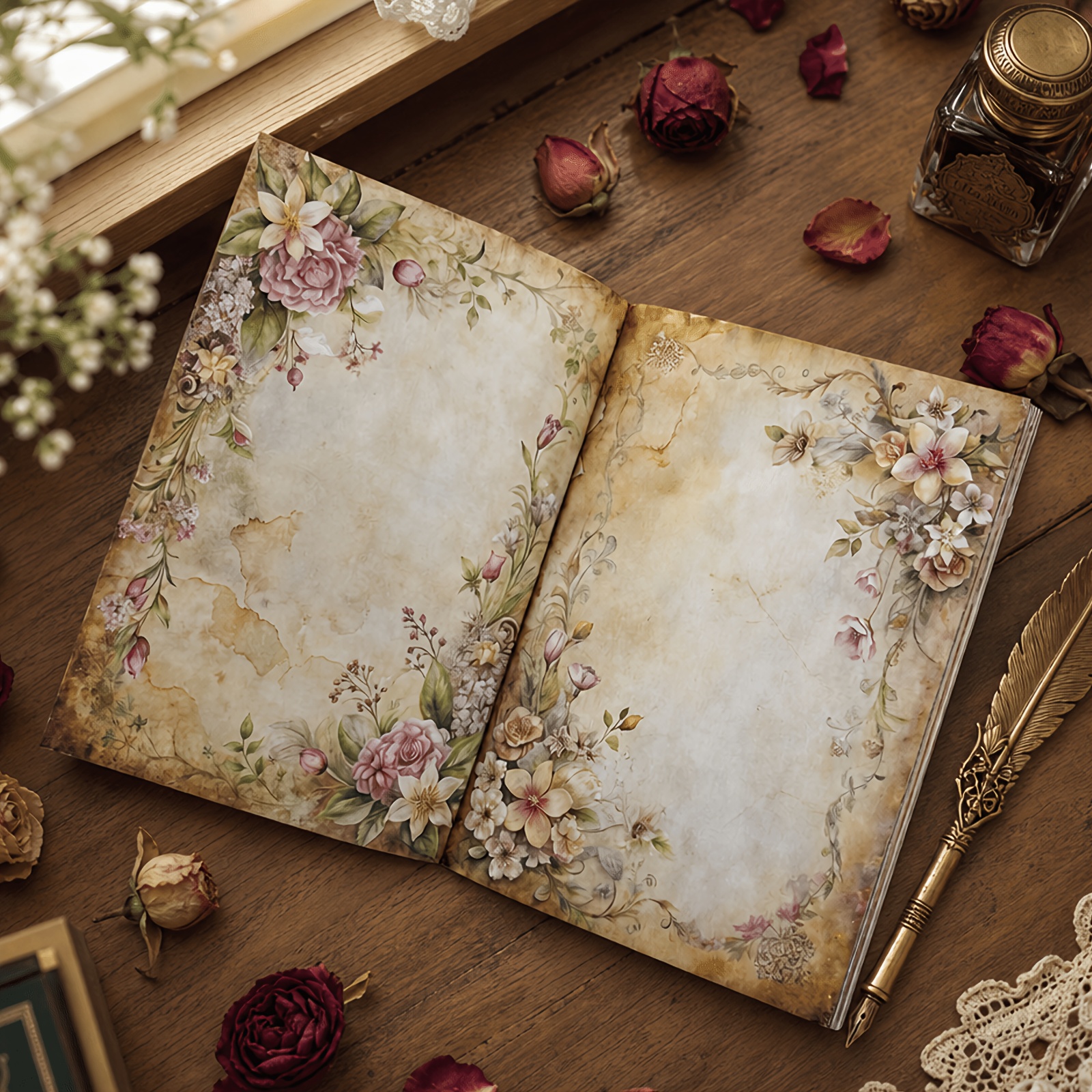 Artikelbild 96 seiten (nicht wiederholendes muster) a5 größe vintage rosenmuster tagebuch,   zum schreiben von farbenfrohen rosen-tagebüchern, verwendet für soziale displays, schreibwaren-enthusiasten,  , geburtstagsgeschenke, souvenirs, gewohnheitstracker,  -liste notizbücher