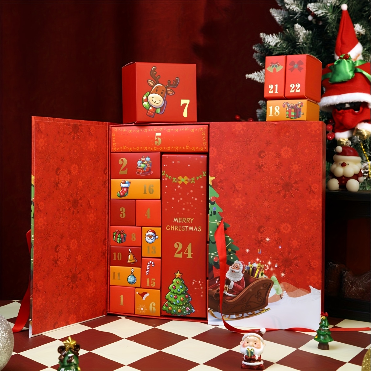 24pcs christmas advent calendar in red gift box christmas