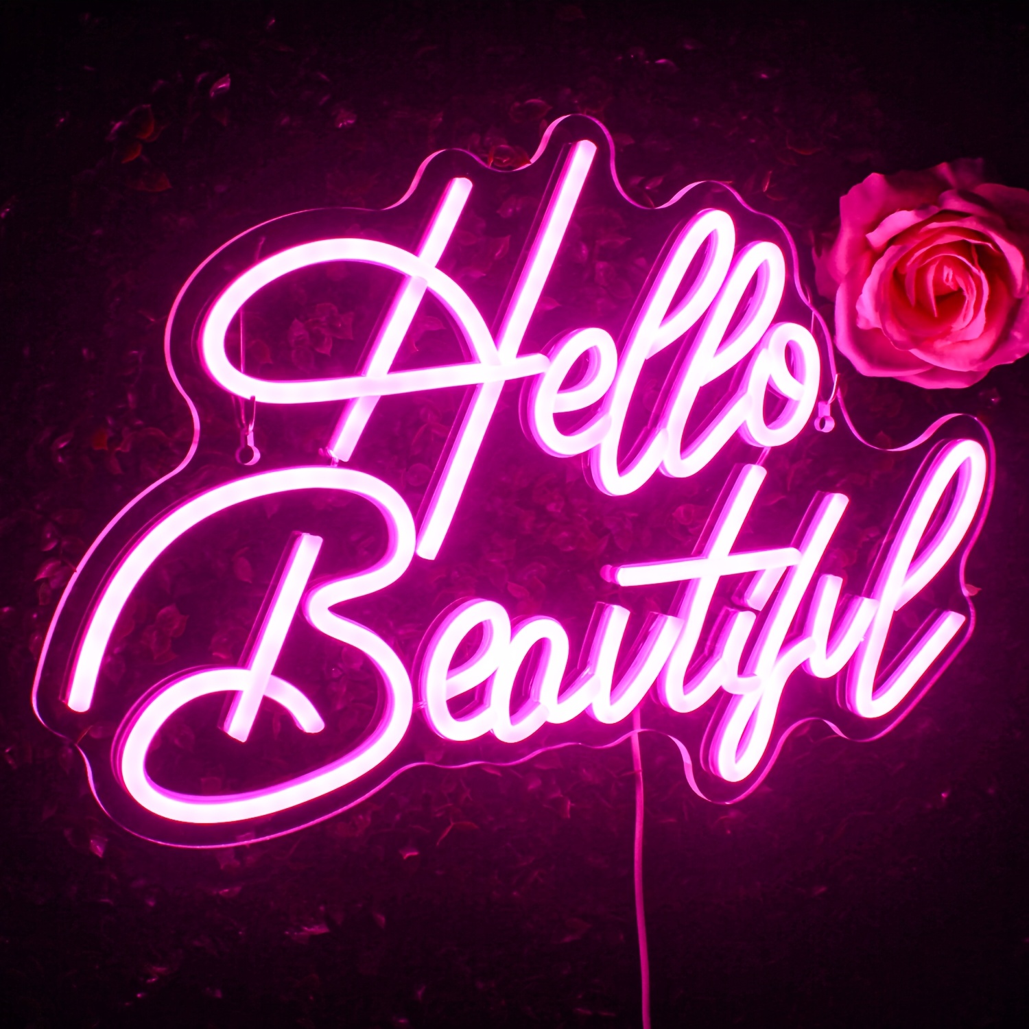 Semn Neon LED „Hello Beautiful” – Lumini Neon pentru Perete, Conectare USB, Decor pentru Nuntă, Petrecere, Dormitor, Zi de Naștere, Salon de Înfrumusețare