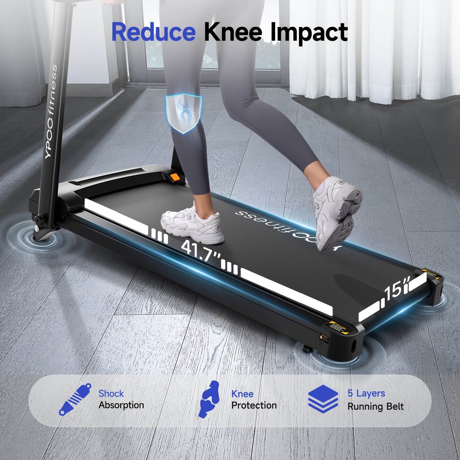 YPOO 8-Minute Treadmill with 8% Incline & Foldable Design - 0-8% Adjustable Height, Low Noise Home Fitness Equipment, 136.08 KG Weight Capacity, Black - Perfect Christmas Gift for Family Members, Treadmills for Exercise, Sleek Exercise Equipment, Sturdy Construction