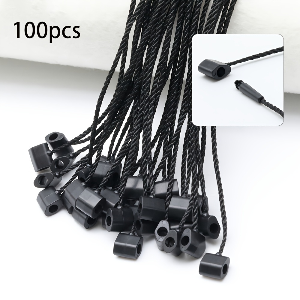 100pcs Black Rope Tags, Rope Loops, Ring Tags, Hook Tags, Easy And Quick To Install Clothing Tags, Retail Tags, Shoelace Tags, Luggage Tags, Craft Supplies