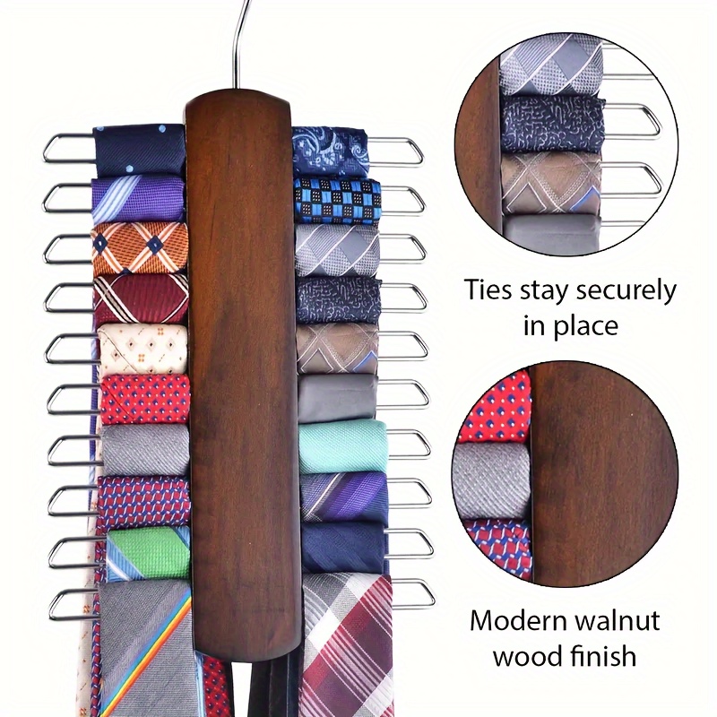 

1pc Wooden Necktie & Belt Hanger, Closet Hanger With 20 Hooks, Non-slip Multifunctional Belt Organizer, Tie Rack Scarfs Storage, Ideal Necktie Supplies, Wardrobe Essentials
