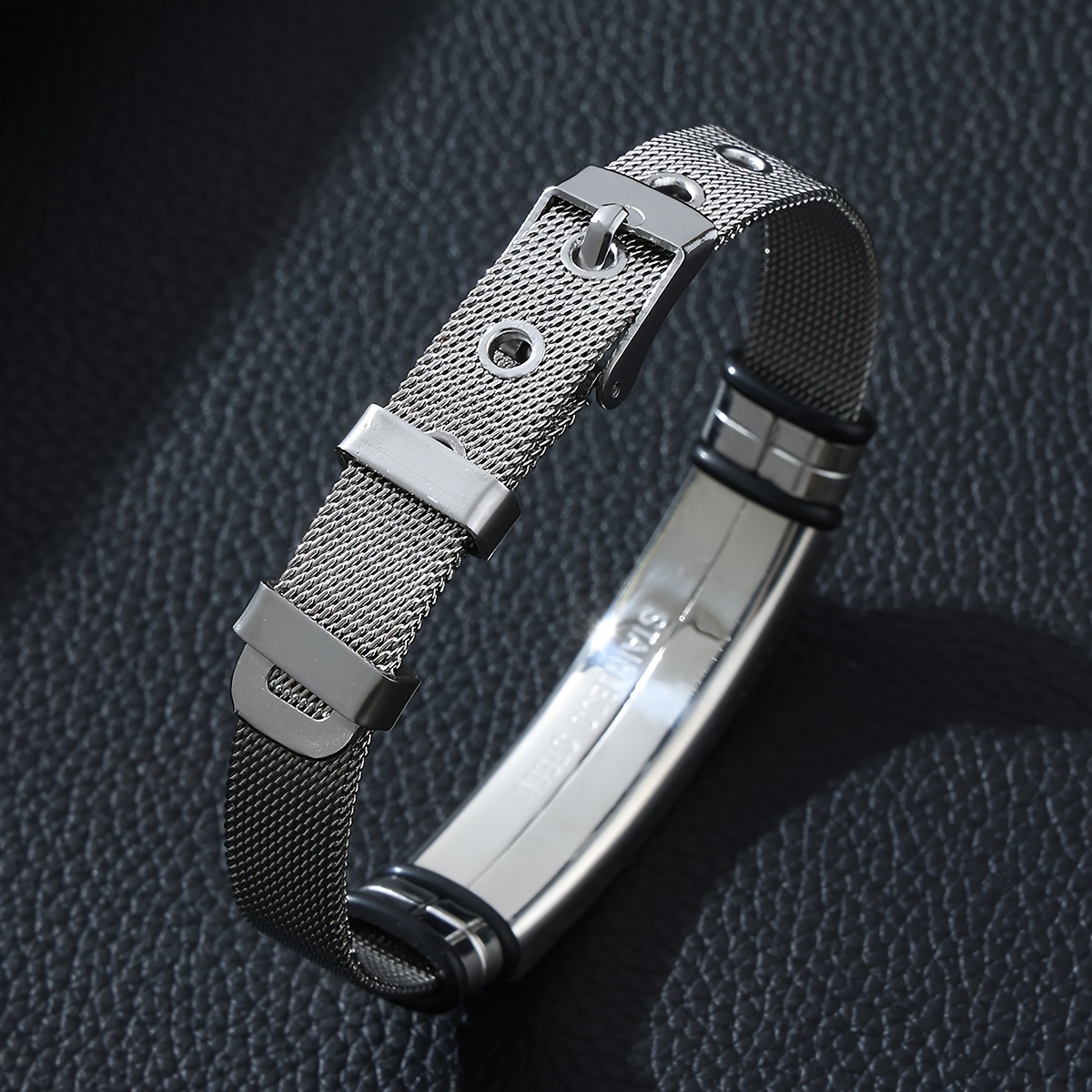 Men's Adjustable Stainless Steel Mesh Cross Bracelet, Gift for Him