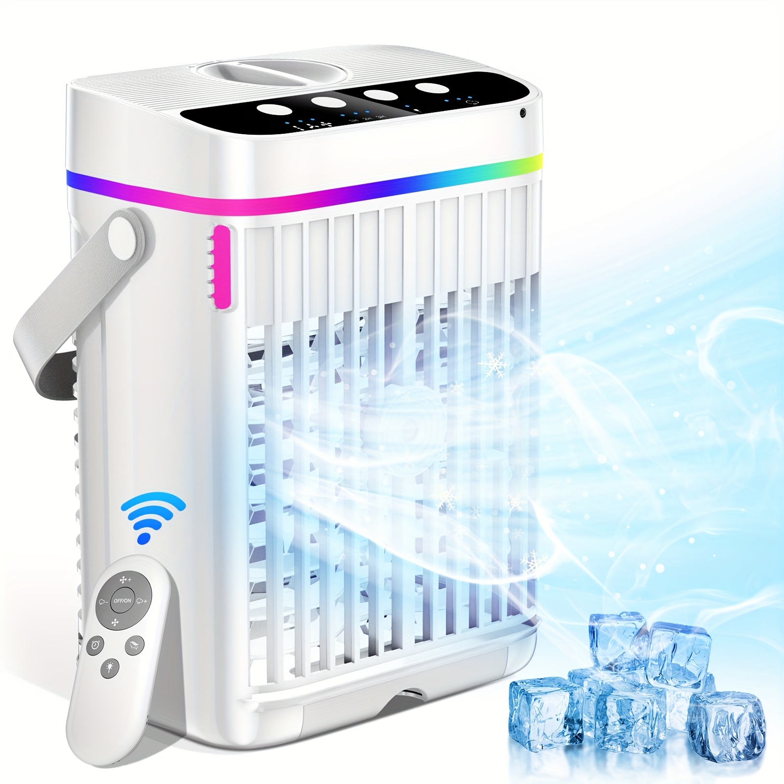 TEMU Portable Water-cooled Fans, Desktop Refrigerators, Large-capacity Water Tanks, Remote Control, Timing Functions And Led Lights, Mobile