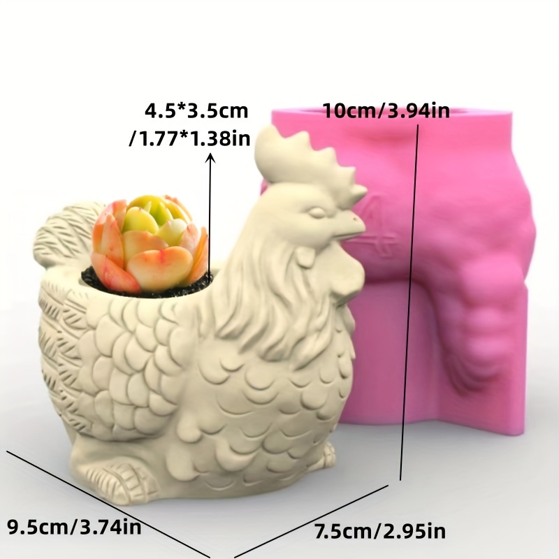 Image of Rooster Plant Pot Silicone Mold Animal Chicken Turkey Epoxy Succulent Pot Silicone Mold Concrete Mold Cement Plaster Mold