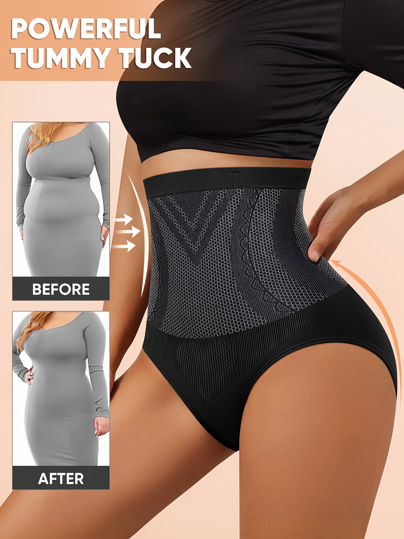 1-Pack MIOTAN Women's Plus Size High-Waisted Tummy Control Seamless Underwear - XL to 5XL, Breathable Soft Stretch Fabric, Butt-Lifting Posture Support, Beige, Tummy Control Underwear, Body Shaping Underwear, Highwaist Design, Elasticity Underwear