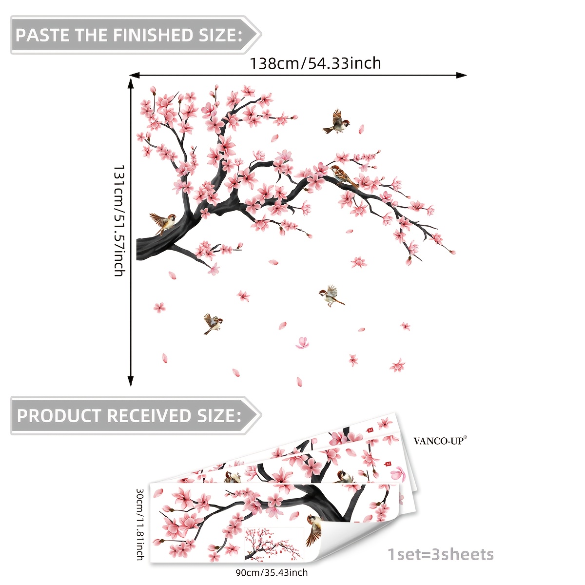 Image of Set Of 3 (30*90cm/3pcs) Hand-painted -wash Style Tree Branches, Chinese Art Wall Stickes For Living Room Bedroom Study Decorative Background Mural Painting - Model: Yc-m15068