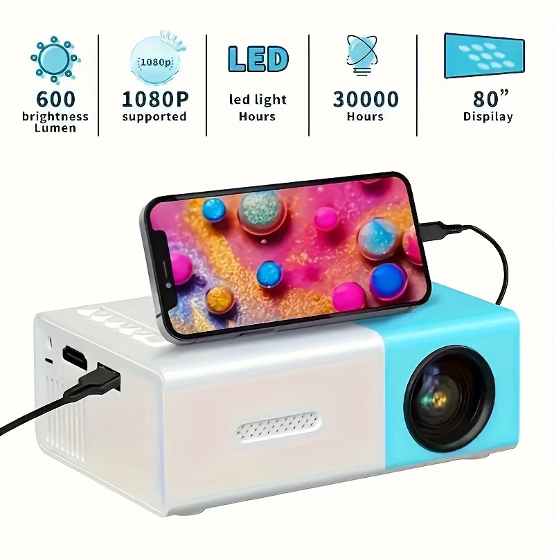 

Bright 3000+ Lumen Hd Mini Projector Portable, 3d-ready, Multi-device Compatible, With Remote