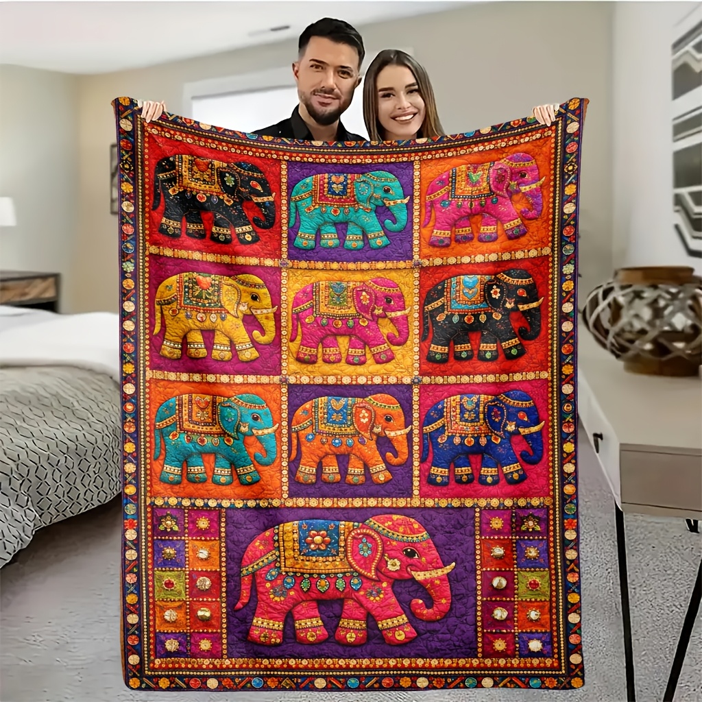 TEMU 1pc Blanket, Colorful Elephant , Printed Cover Throw Shawl Blanket Comfortable Soft Plush Blanket, Warm And Lightweight, Suitable For Sofa, Bed,