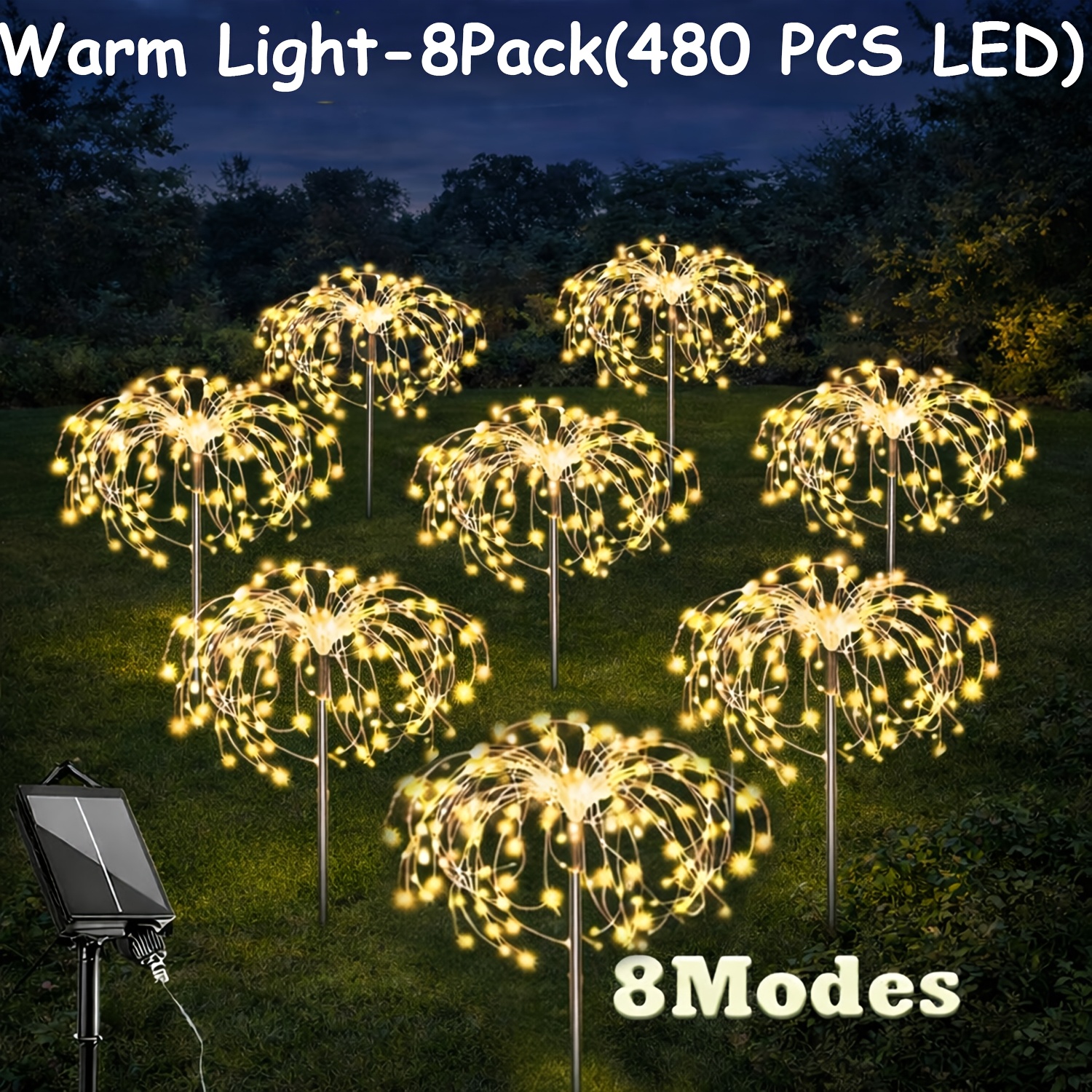 TEMU 8 Pezzi 480LED 4 Pezzi 1 Pacco Luci Solari da Giardino (Esterno), 320/240 LED Luci Lampeggianti a d', Lampade Solari da Giardino a 8 Modalit�,