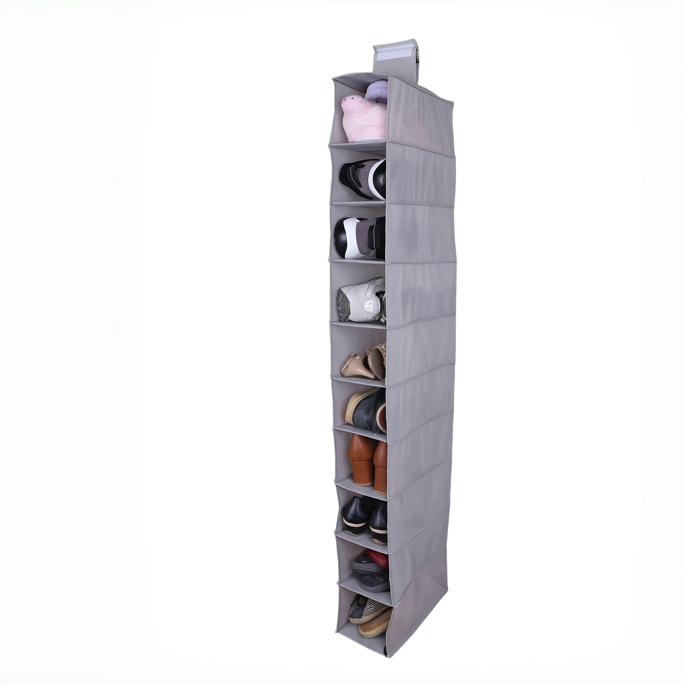 1 10-layer Non-woven Hanging Storage Organizer, Foldable Wardrobe Storage Hanging Bag, Multi-functional, With Hat, Shoe, And Accessory Storage Pockets, Suitable For Wardrobe Organization