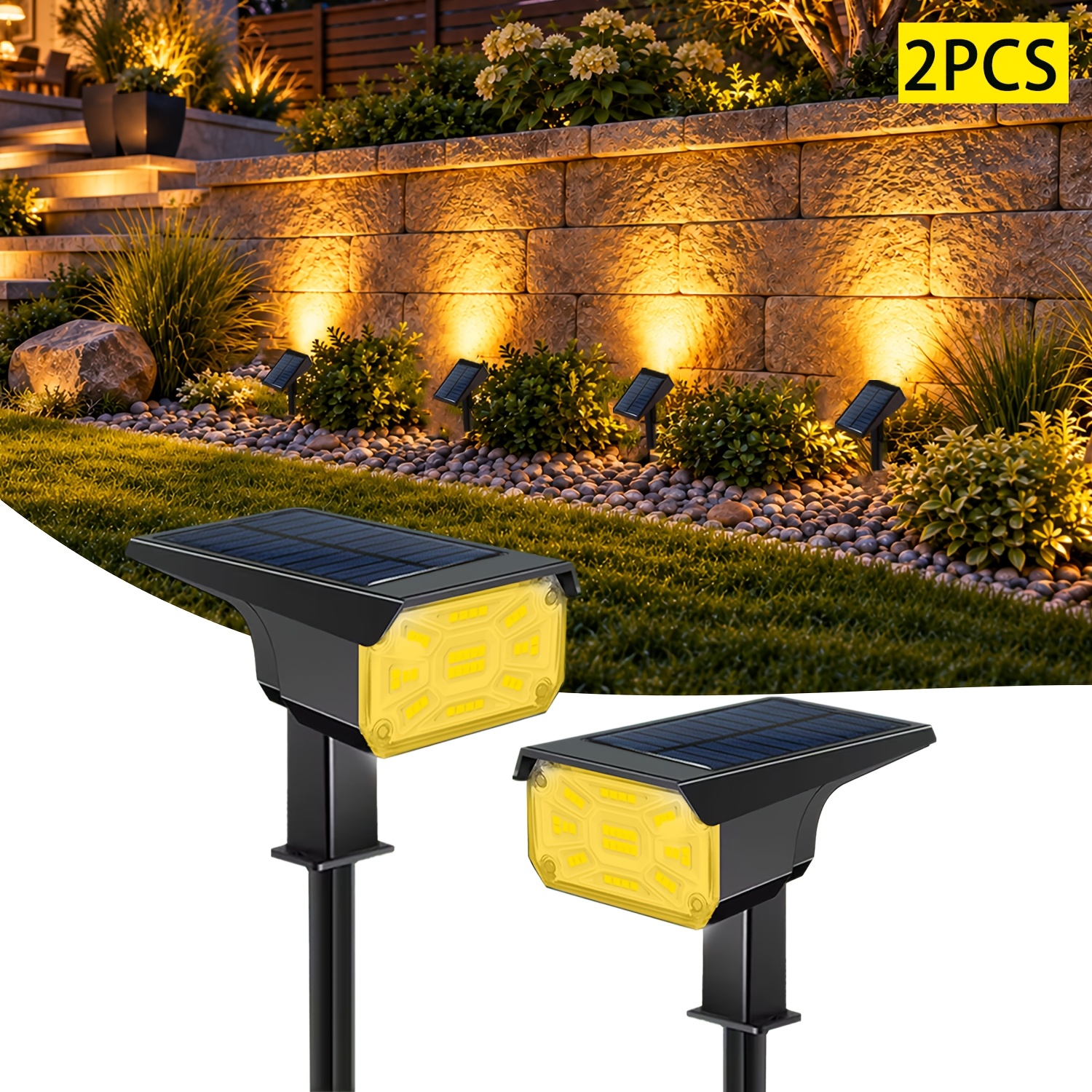 TEMU 2pcs Solar Spot Lights Outdoor, Ip68, Solar Landscape Spotlights For Outdoor Use, Featuring 38 Leds With 3 Lighting , Landscape Led Lighting
