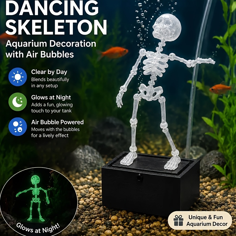 TEMU 2pcs Dancing Skeleton Aquarium Aerator, Bubble Fish Tank Ornament, Movable Aquarium Decoration, Dynamic Halloween Skeleton Fish Tank Decoration