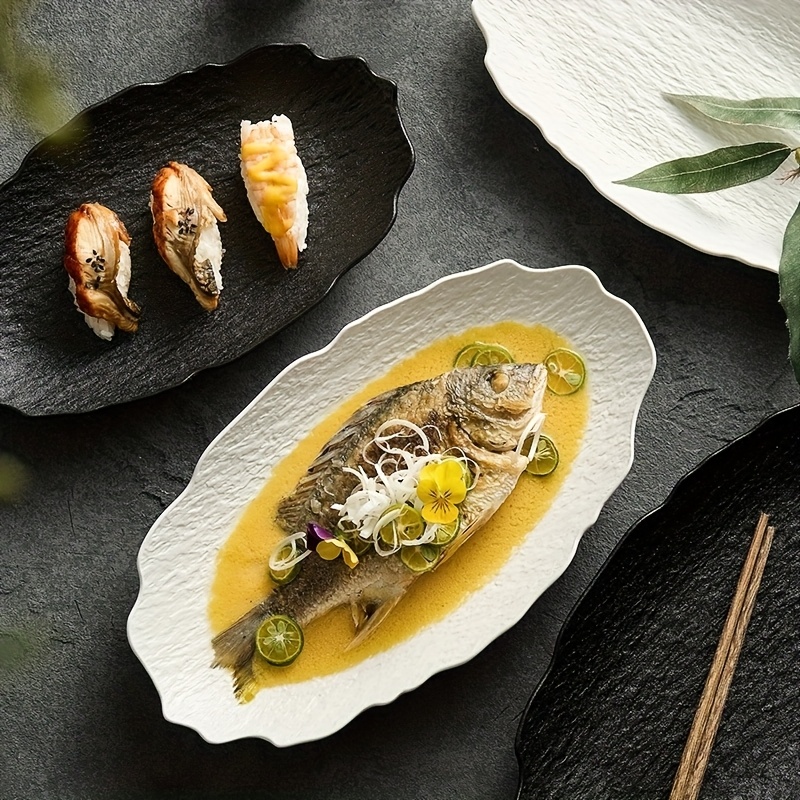 Rock-Shaped Fish Plate - Creative Irregular Edges, Frosted Finish, Elegant Serving Dish for High-End Restaurants & Family Dinners, Durable Plate for Sushi, Seafood & Gourmet Presentation, Sushi Servingware, Natureinspired Design, Quality Tableware, Premium Craftsmanship, Home Chefs